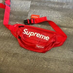 Supreme leather Red Logo Waist Bag with Adjustable Strap